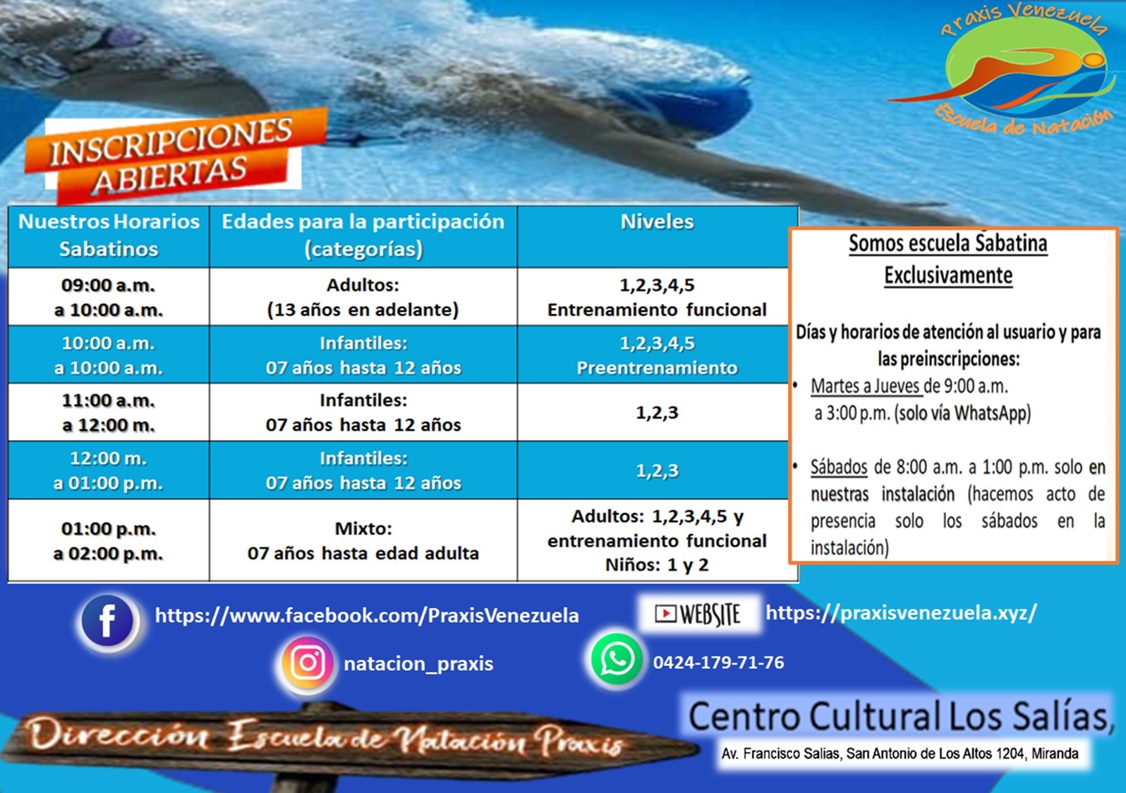 Información de horarios.